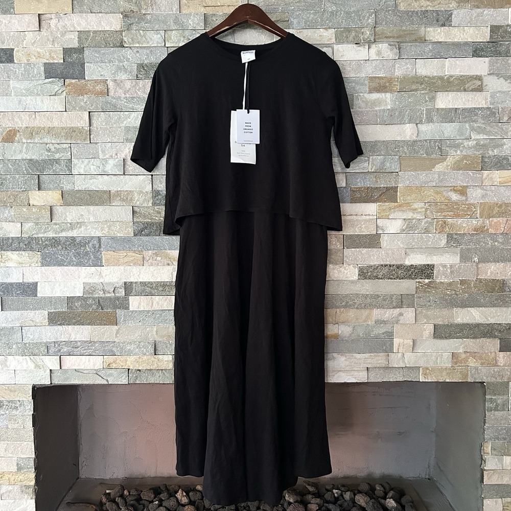 Kowtow Double Layer Dress Black Organic Cotton Midi Size Xxs